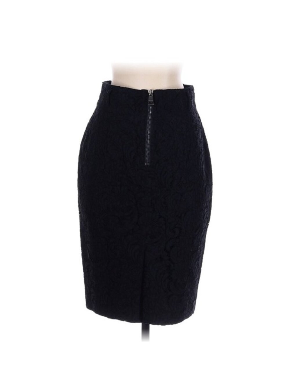 Burberry London Black Textured Leather Trim Knee Length Pencil Skirt Sz 4 EUC - Picture 3 of 6